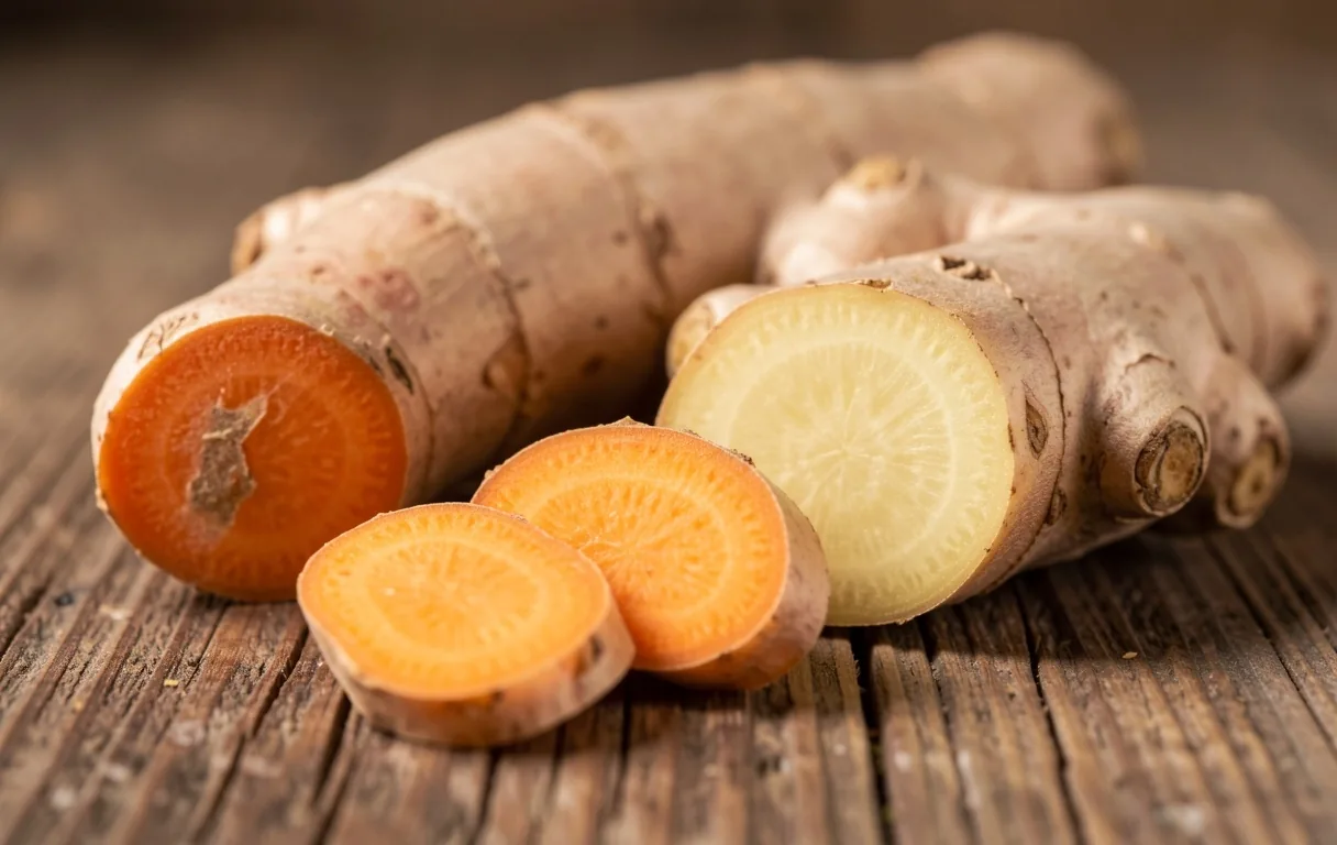 Raíces de cúrcuma y jengibre